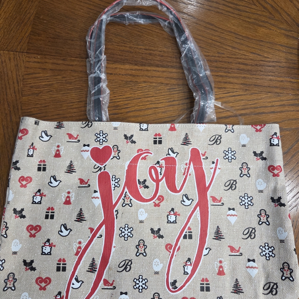 Brighton Festive Canvas JOY Tote - Red and Tan